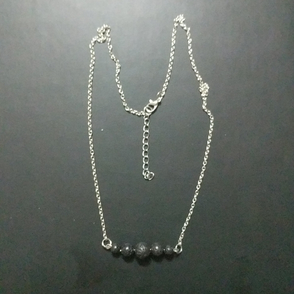 None Jewelry - Silver Tone Lava Stone Aromatherapy Essential Oil Beaded Statement Necklace